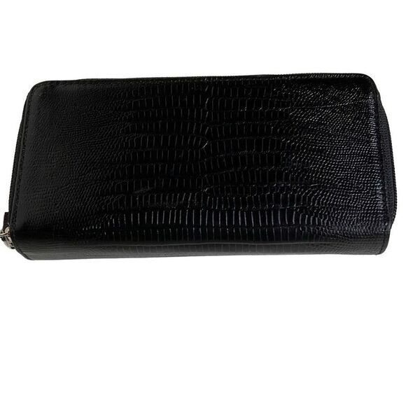 Vintage new Casual Corner Women's Black Embossed Leather Zip-Around Wallet One S - Picture 9 of 11
